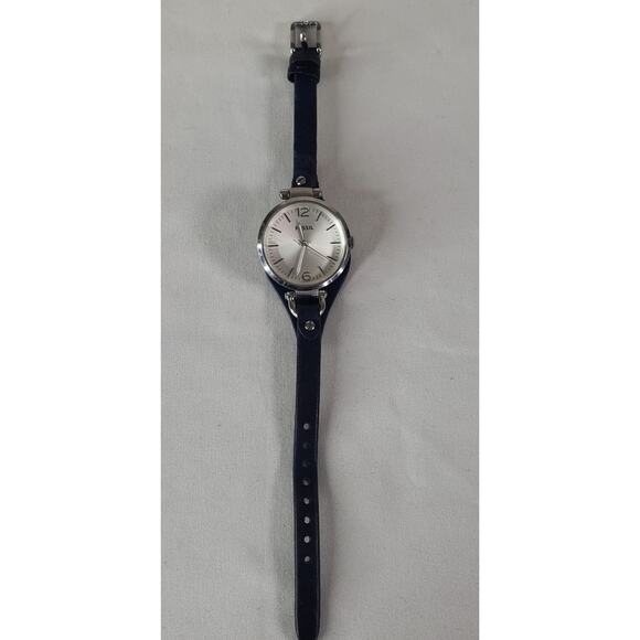Fossil Georgia ES3318 Silver-Tone Blue Leather Strap Analog Wristwatch 30M Women